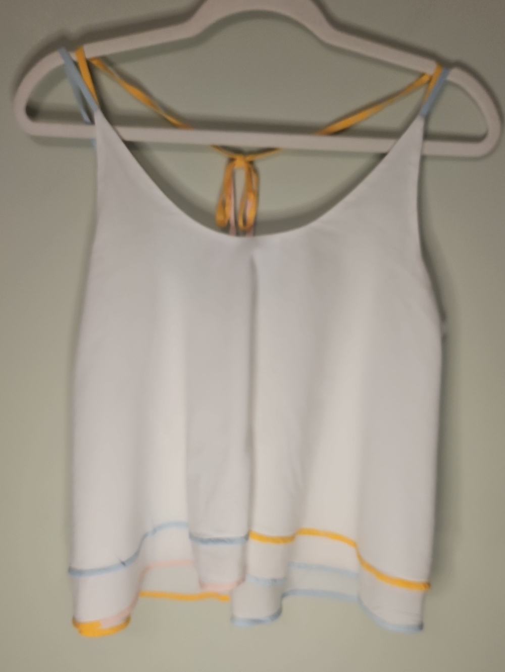 Saturday Sunday Spaghetti Strap Floaty White Halter With Pastel Trim. T  Size XS